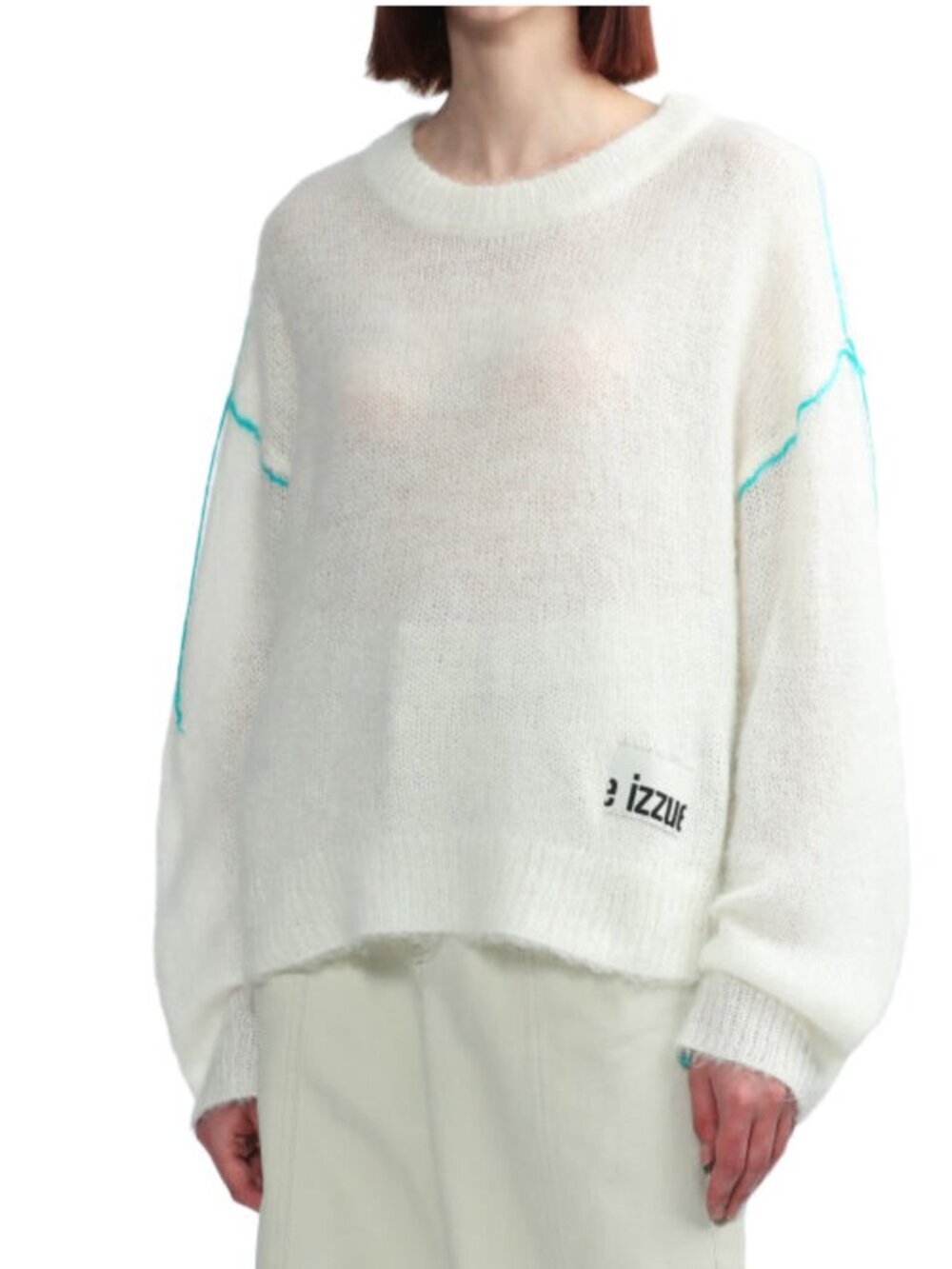 IZZUE white decorated yarn dropped shoulder knitted sweater top XS